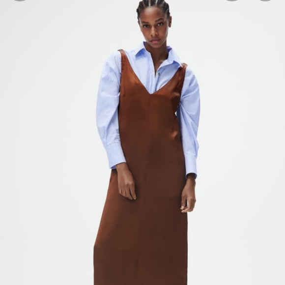 Zara Blue White Stripe Top 3/4 Sleeve With Gold Oversized Button Down Size XS - Picture 3 of 17